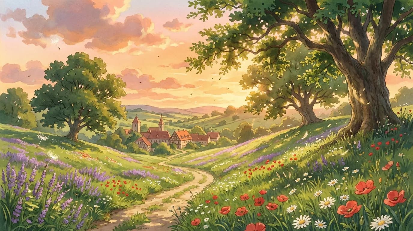 Studio Ghibli-inspired anime landscape background