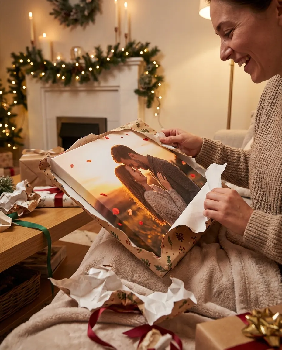 Unwrapping a canvas gift