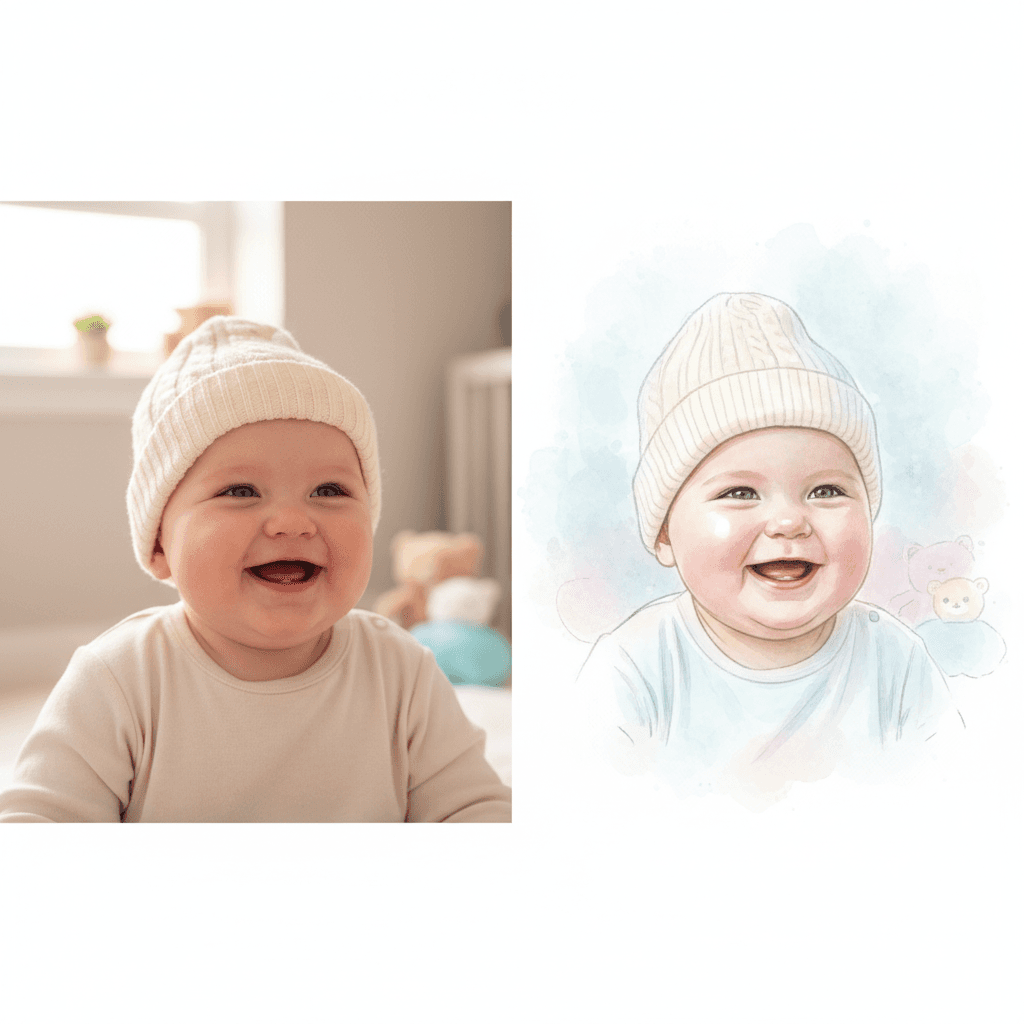 Before and after baby portrait transformation
