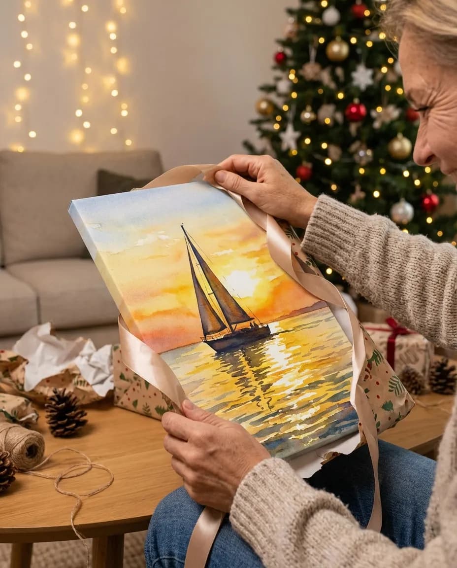 Unwrapping a canvas gift
