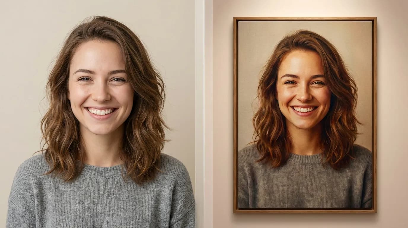 Before and after canvas print transformation