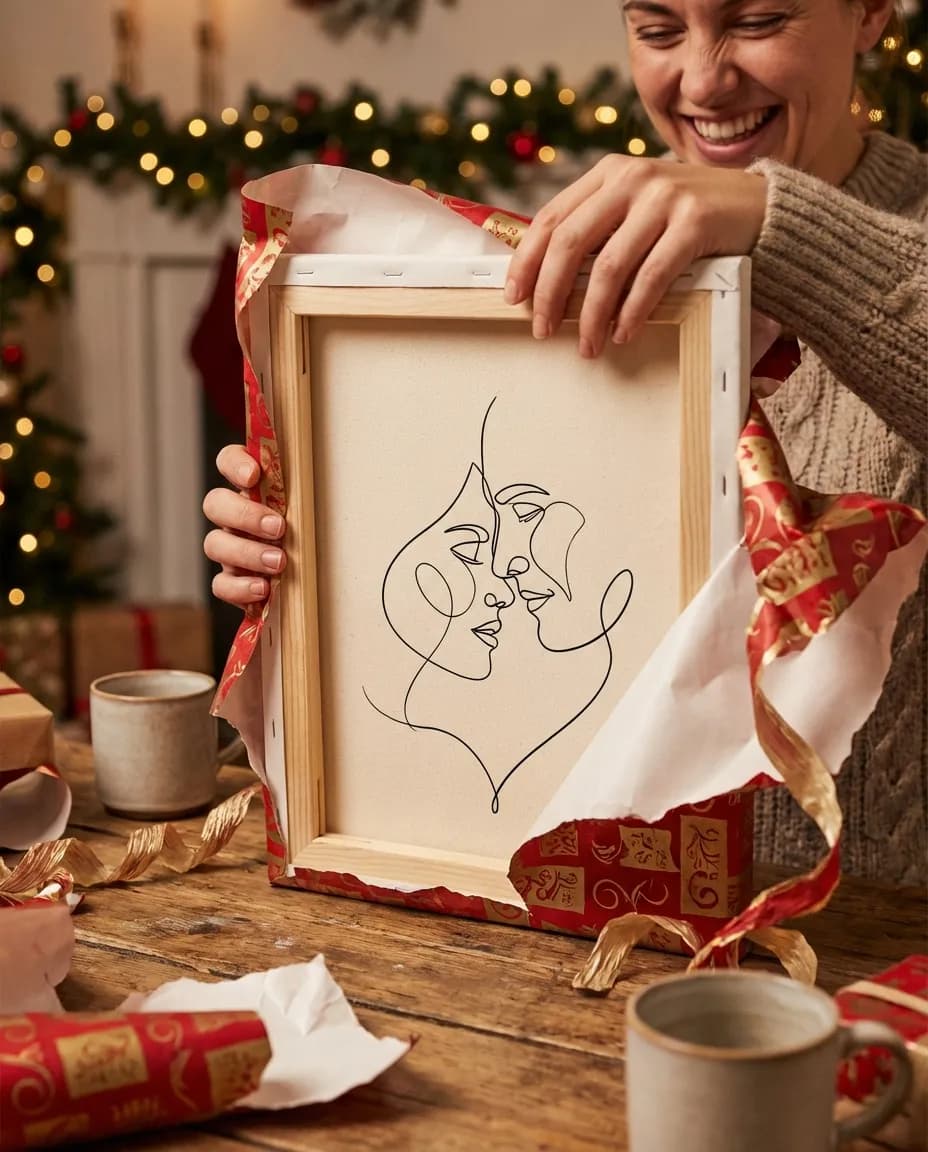 Unwrapping a canvas gift