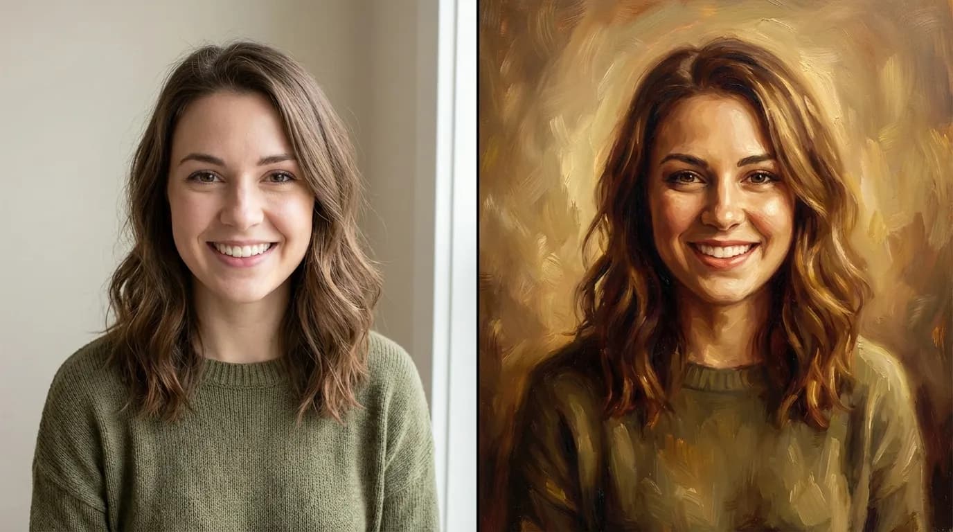 Before and after: photo transformed into a custom artistic portrait
