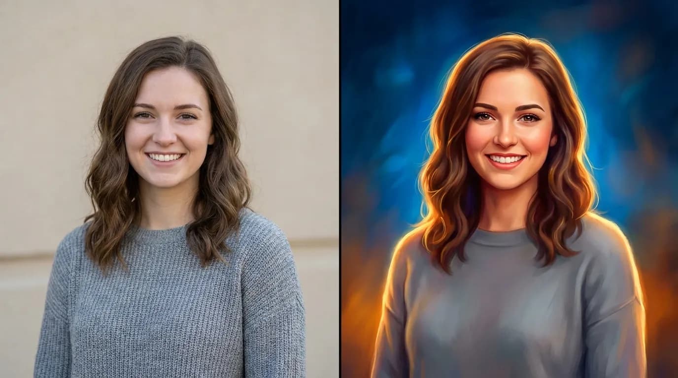 Before and after: photo transformed into a sleek digital portrait