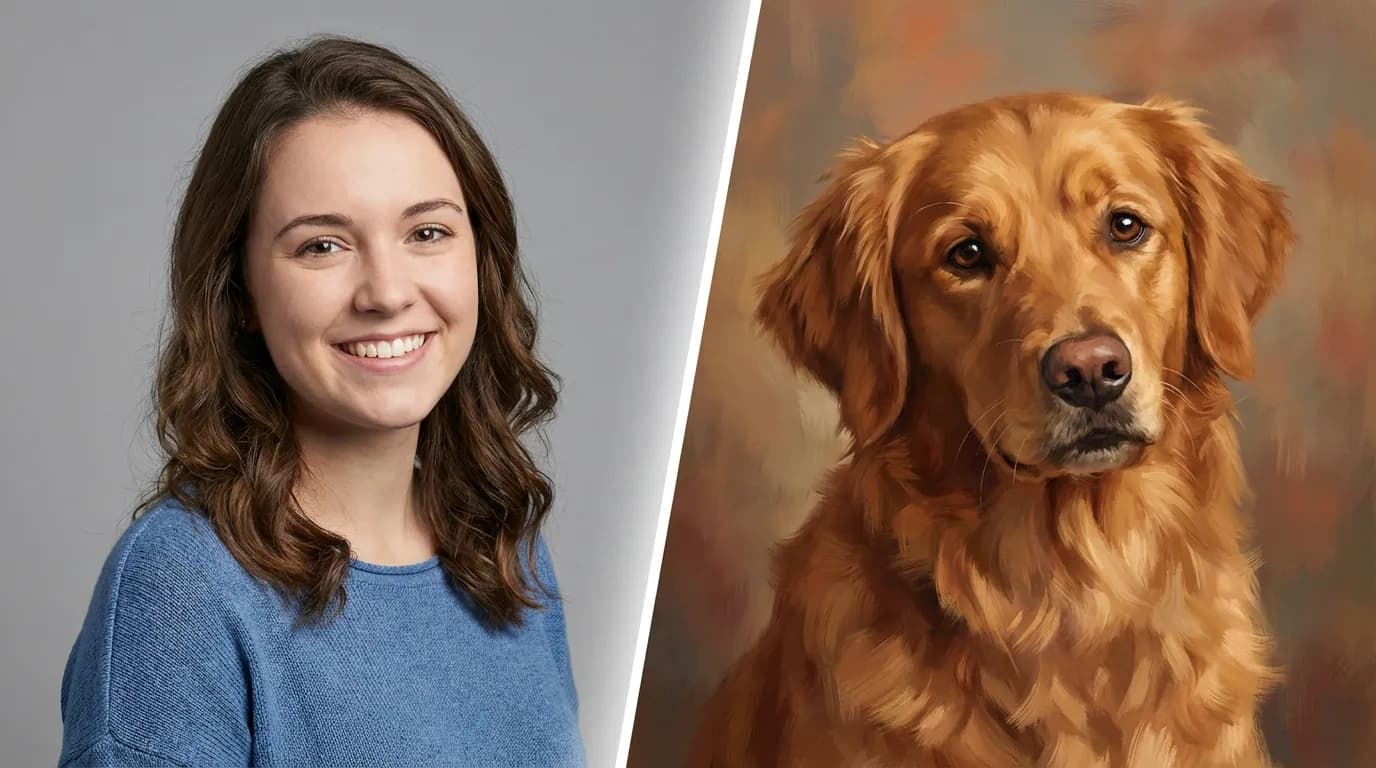 Before and after dog portrait transformation
