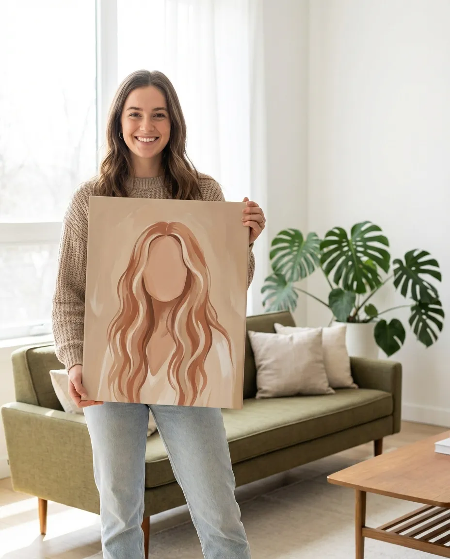 Faceless portrait canvas in a styled room