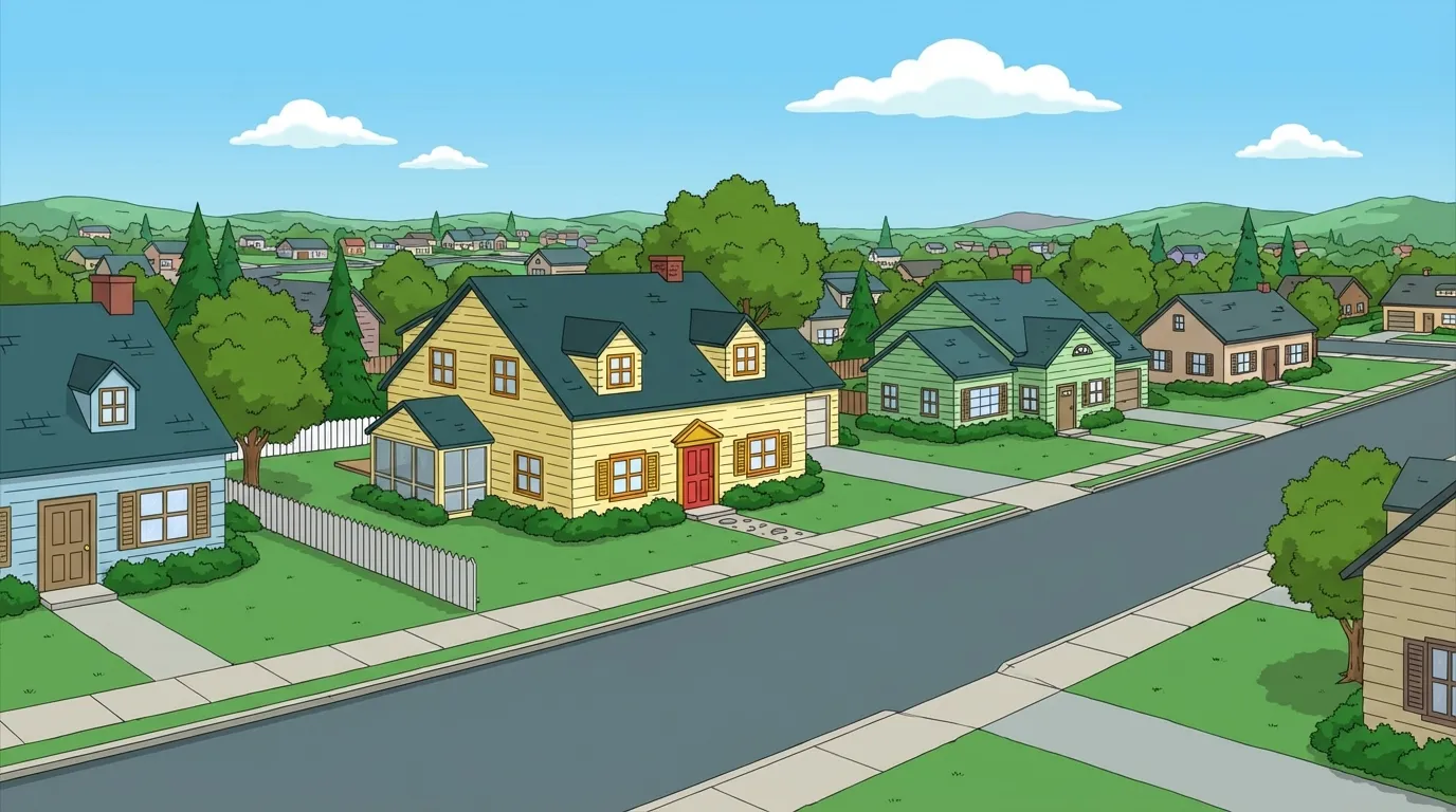 Family Guy style Quahog neighborhood background