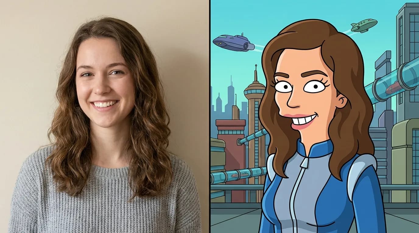 Before and after: photo transformed into Futurama style portrait