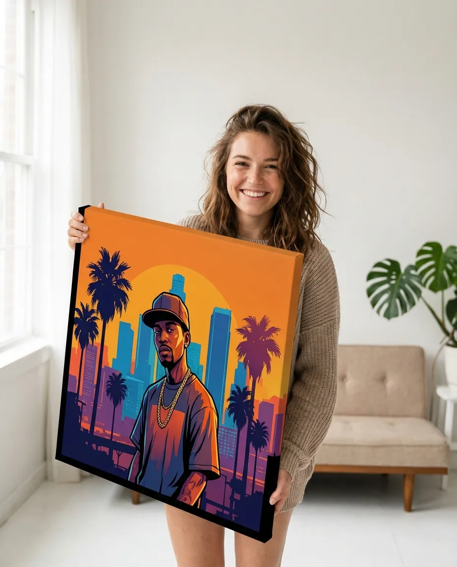 GTA style portrait canvas in a room