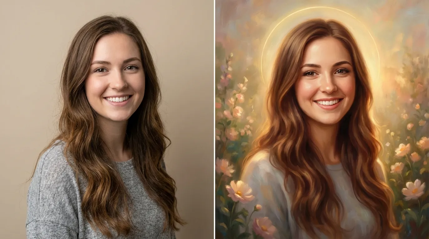 Before and after memorial portrait transformation