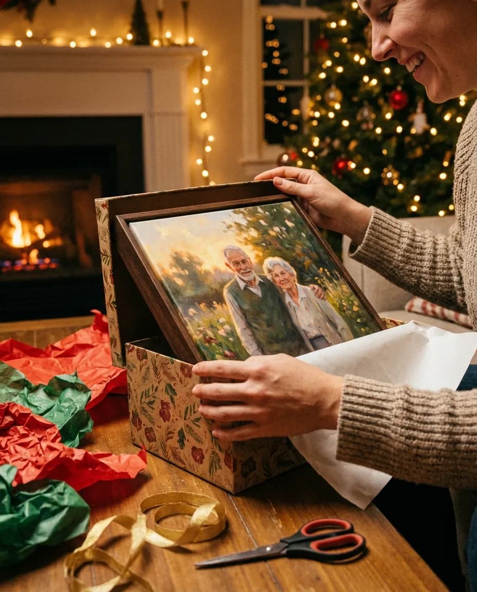 Gift unwrapping a memorial portrait