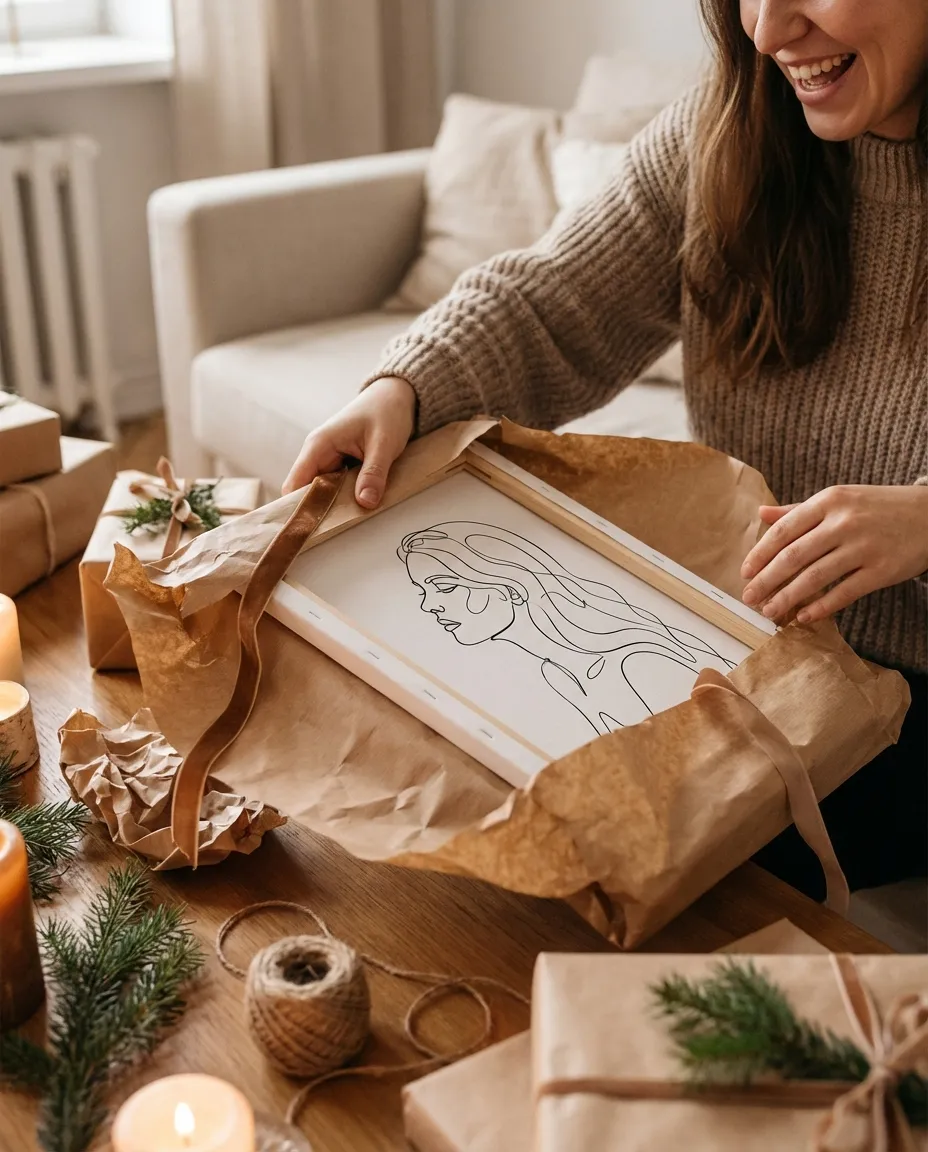 Unwrapping a canvas gift