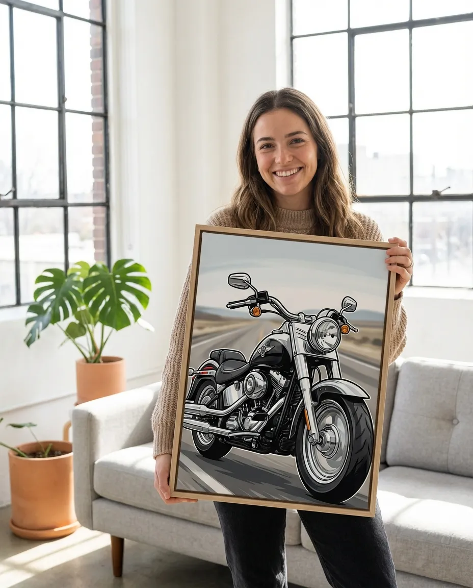 Motorcycle portrait canvas in a room