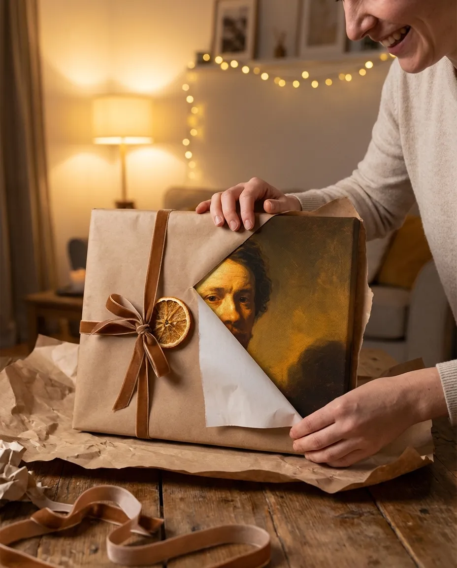 Unwrapping a canvas gift