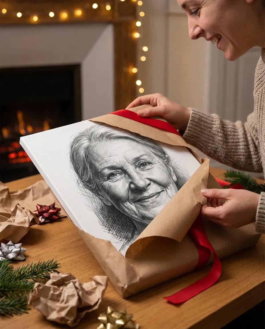 Unwrapping a canvas gift