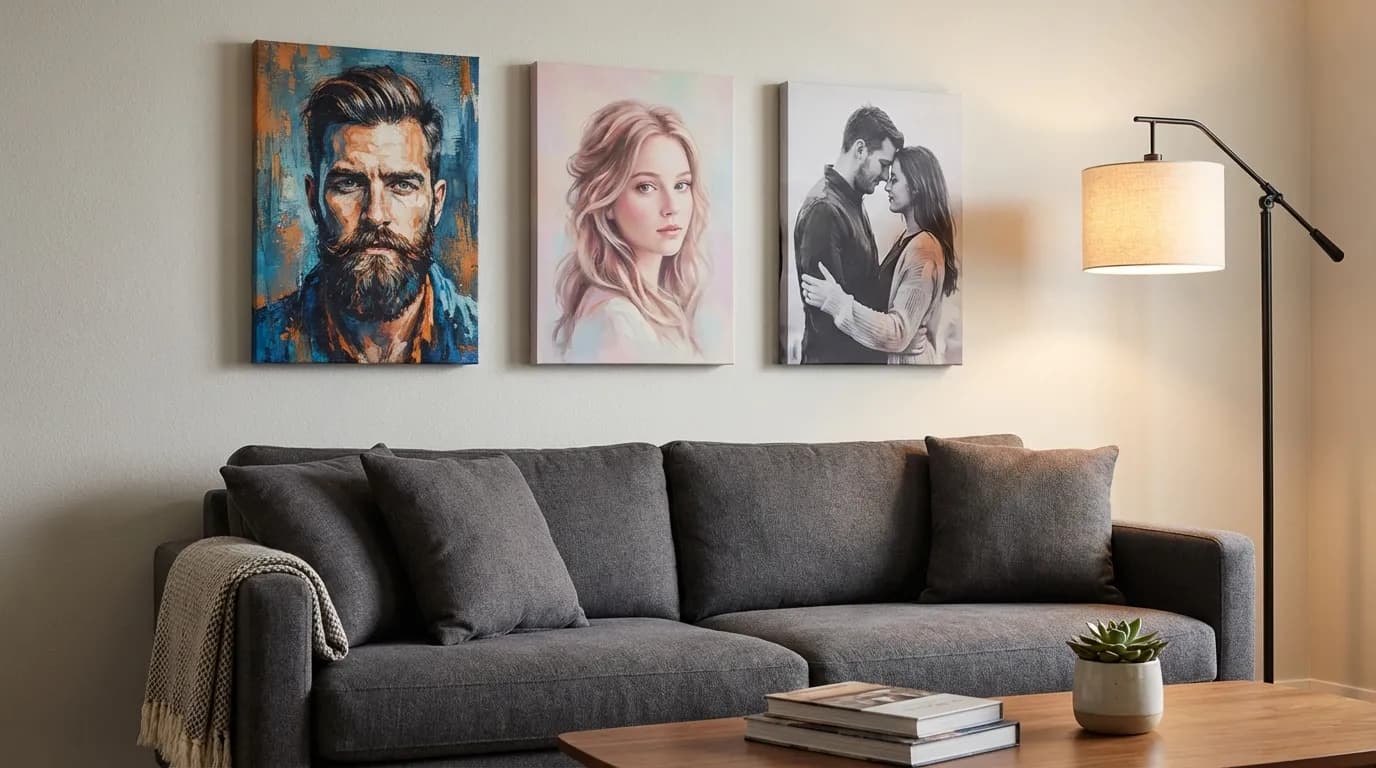 Gallery wall with photo to art canvas prints
