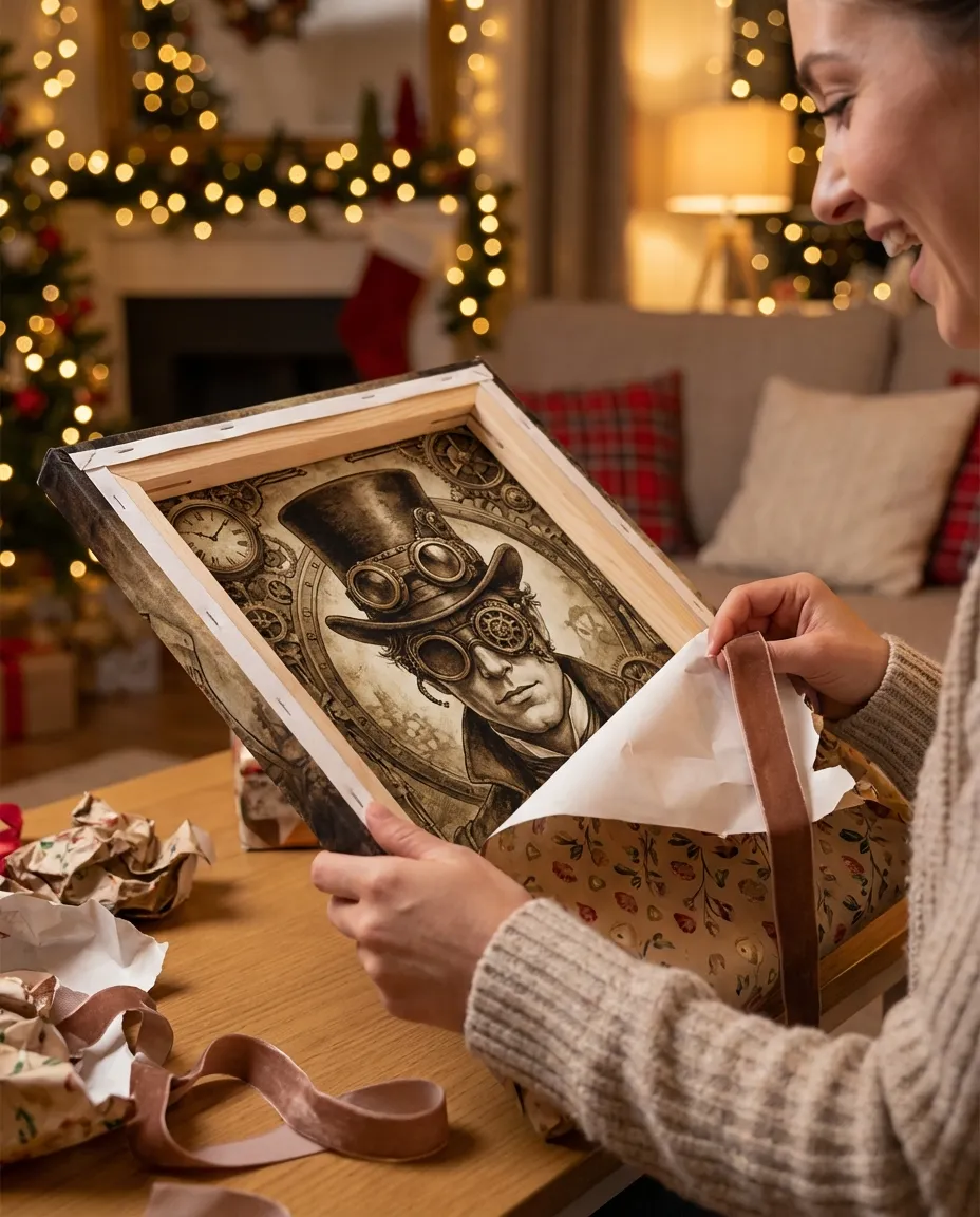 Unwrapping a canvas gift