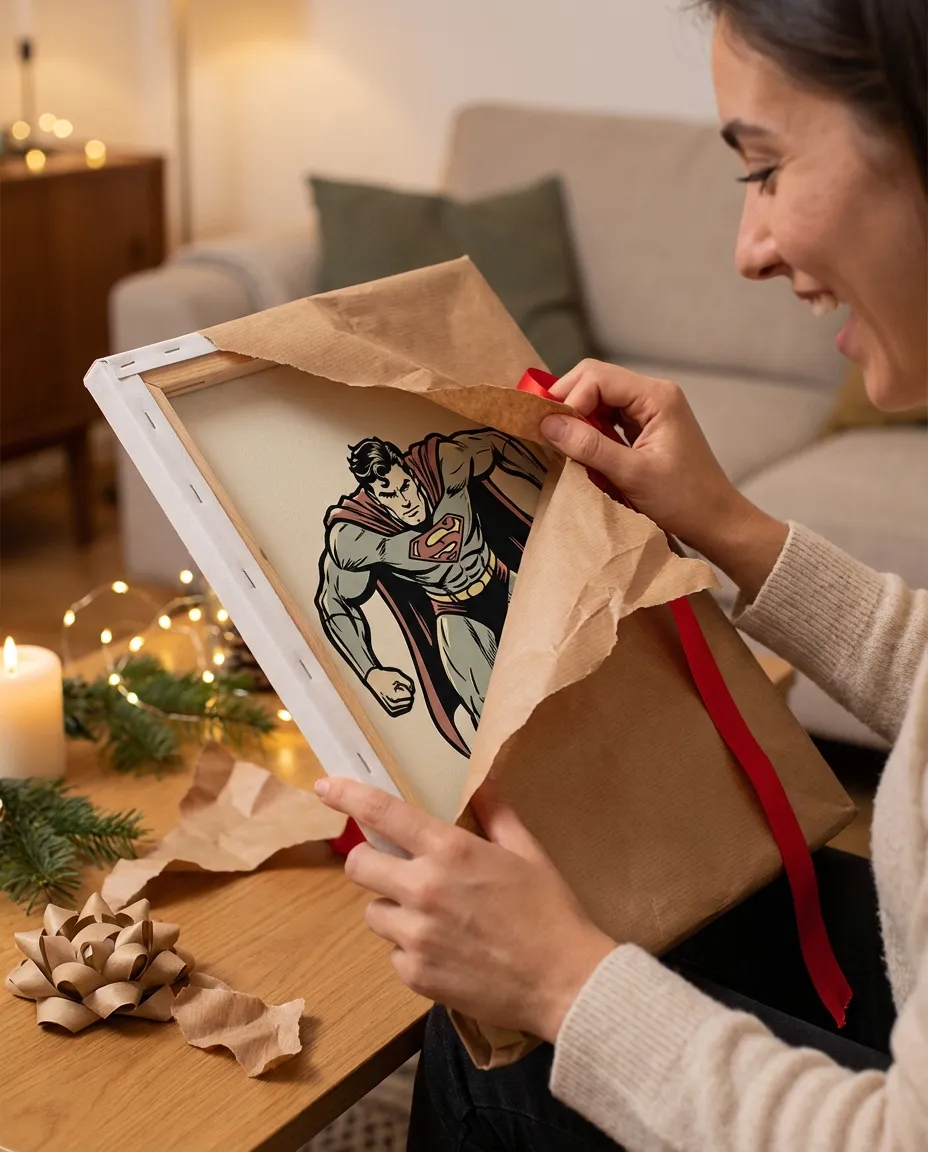 Unwrapping a canvas gift