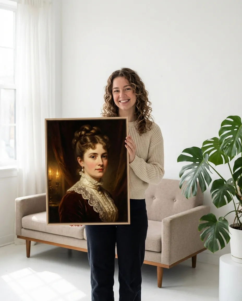 Victorian portrait canvas in a room